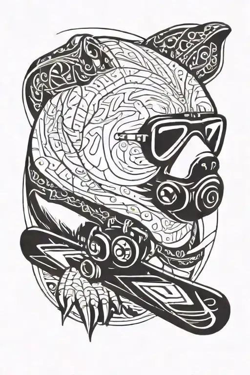 Polar bear with ski goggles carries a snowboard tattoo design idea