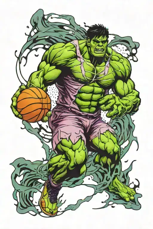 hulk basketball player dunking tattoo design idea