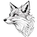 fox with fire as eyes like fire monochrome tattoo design idea