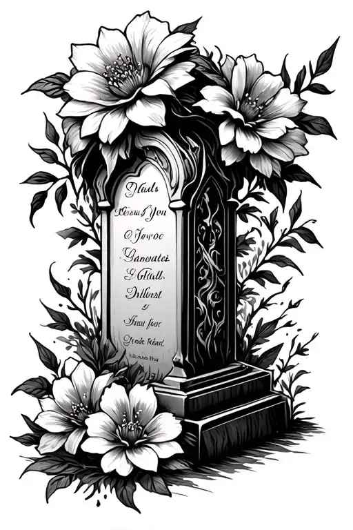 HEADSTONE and flowers coming tattoo design idea
