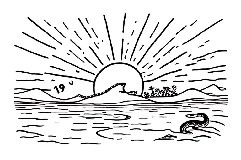 Rottnest Island with a sunrise, number 19, a quokka and a serpent tattoo design idea