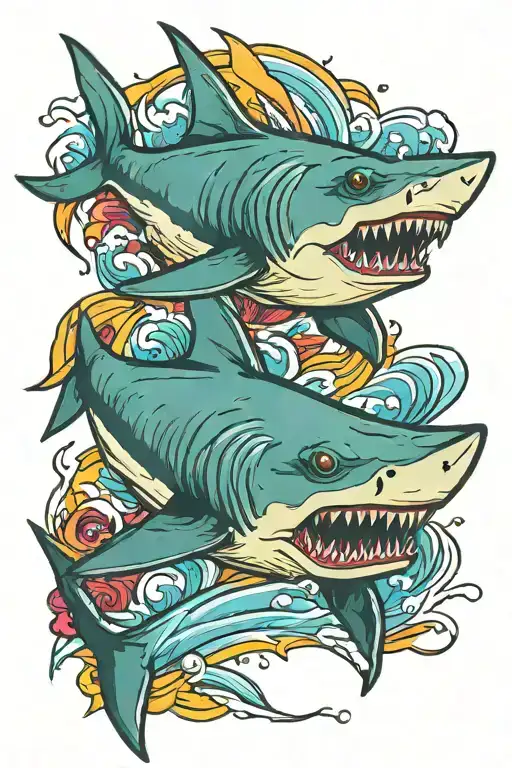 shark colourful tattoo design idea