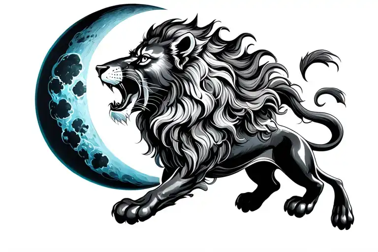 Japanese style lion jumping over the moon  tattoo design idea