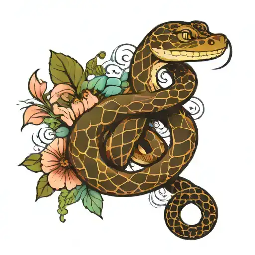 snake and flowers intertwined tattoo design idea