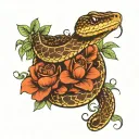 snake and flowers intertwined tattoo design idea