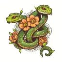 snake and flowers intertwined tattoo design idea