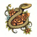 snake and flowers intertwined tattoo design idea