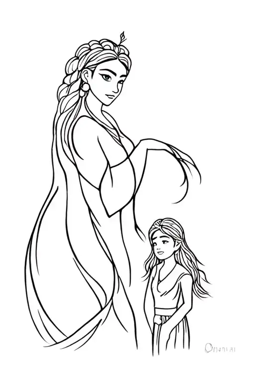 Moana and her grandmother and granddaughter tattoo design idea