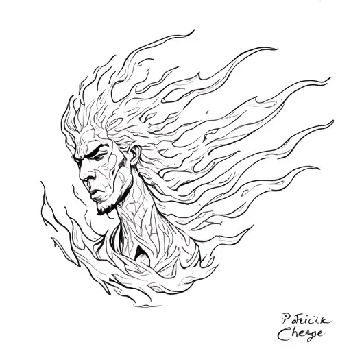 the name Patrick Kiogora Chege in flames coming tattoo design idea