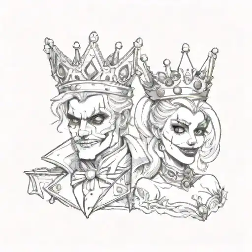 king and queen crowns gangster harley quinn and joker style tattoo design idea
