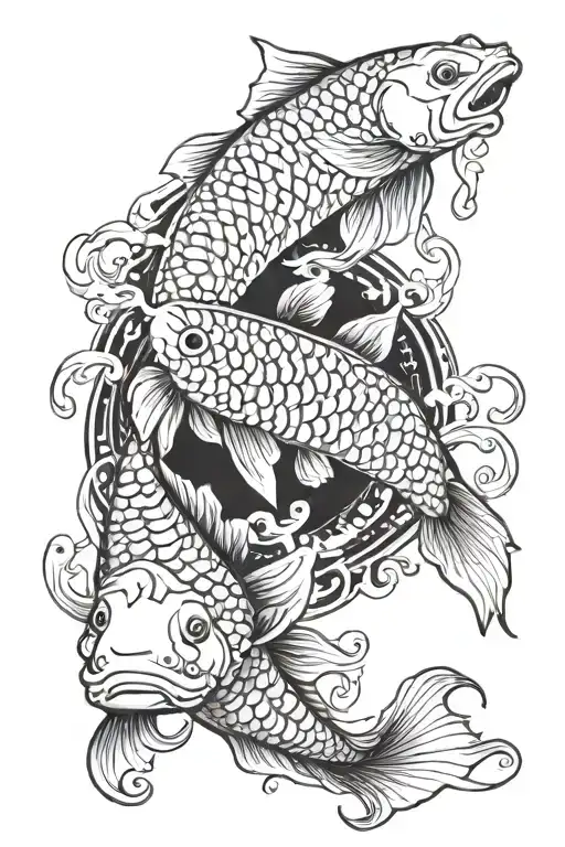 Pisces zodiac sign intertwined with koi fish transforming tattoo design idea