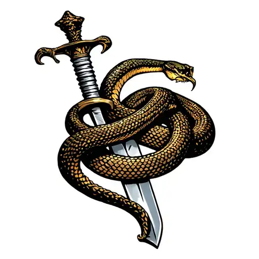 snake wrapped around dagger tattoo design idea
