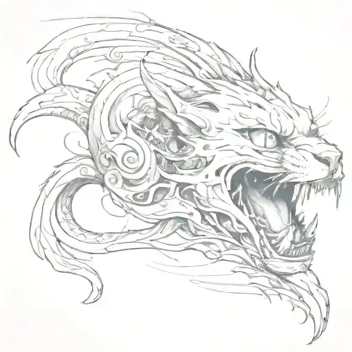 hissing ghost cat tattoo design idea