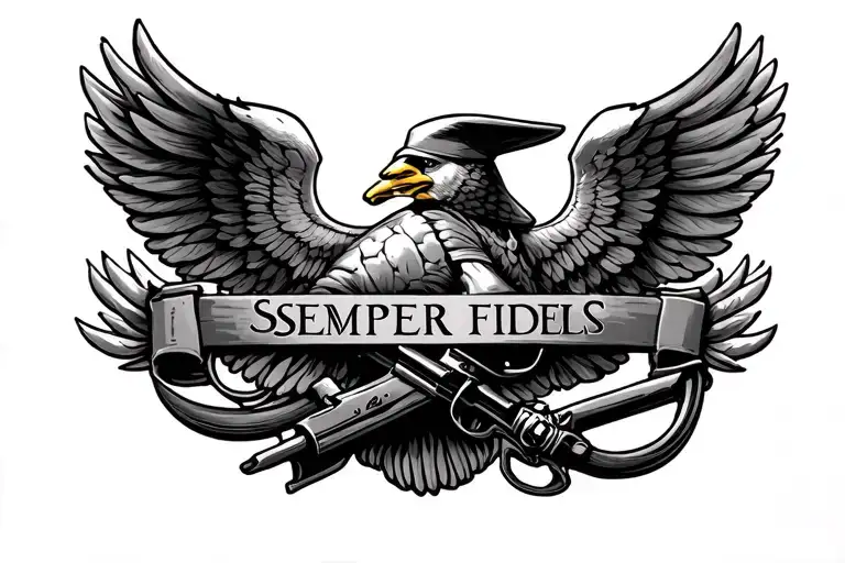 semper fidelis in a long band tattoo design idea