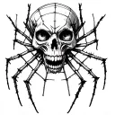 Skull with spider web. Small spiders emerge from the eye socket tattoo design idea