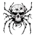 Skull with spider web. Small spiders emerge from the eye socket tattoo design idea