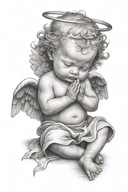 praying baby angel tattoo design idea