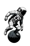 Astronaut floating in front of black sphere tattoo design idea