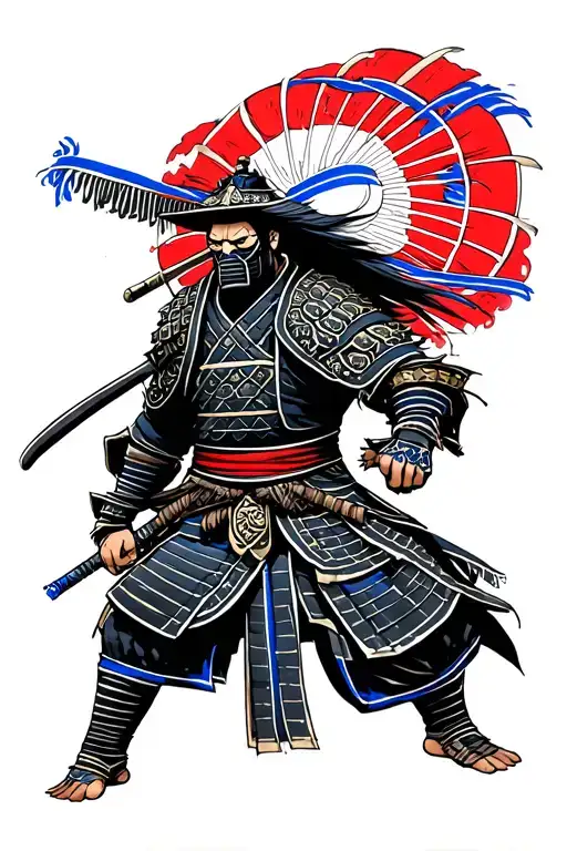 samurai with thin blue line tattoo tattoo design idea