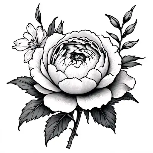 Flower tattoo including a peony, paperwhite Hawthorne  tattoo design idea