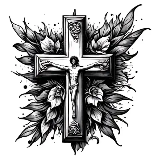 Mark 16:15 half upper arm sleeve around an existing cross  tattoo design idea