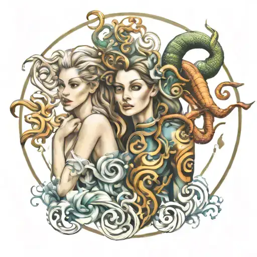 aquarius, gemini and scorpio tattoo design idea