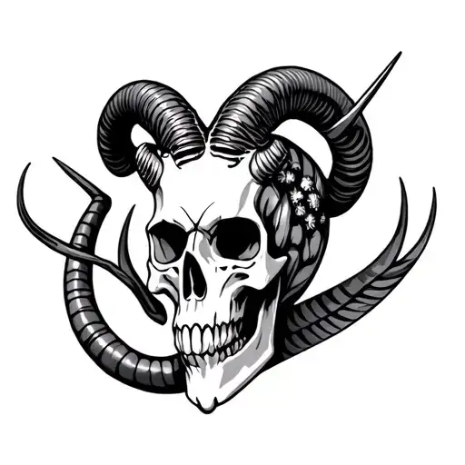 Capricorn skull evolution tattoo design idea