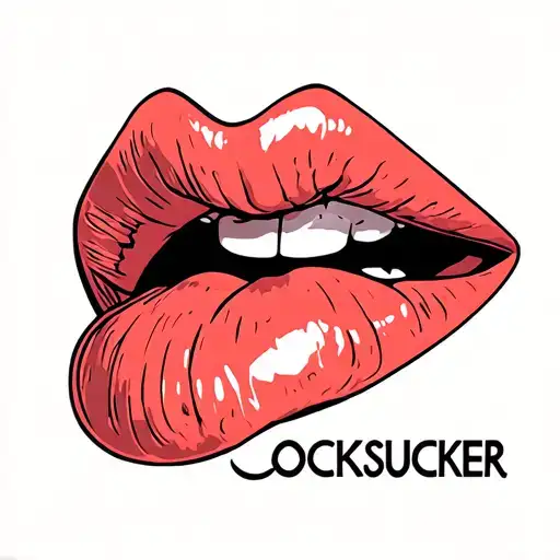 "COCKSUCKER" licking lips tattoo design idea