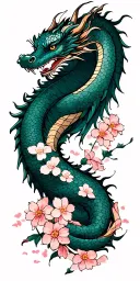 Japanese cherry blossoms wrap with dragon tattoo design idea