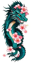 Japanese cherry blossoms wrap with dragon tattoo design idea