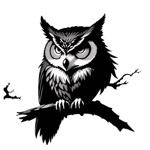 owl wolf father children silhouette tattoo design idea
