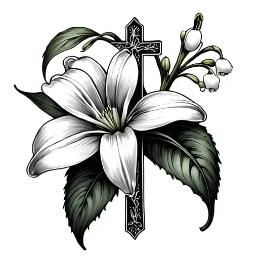 dainty lily of the valley and cross tattoo tattoo design idea