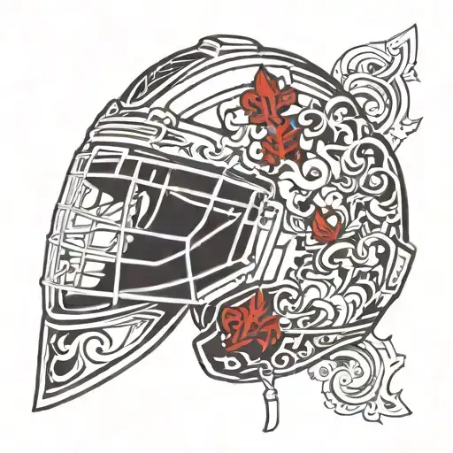 hockey goalie helmet with red fluer de lis  tattoo design idea
