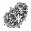 A large tattoo design with many snowflakes and frost, with mint leaves. tattoo design idea