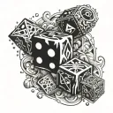An intricate design of dice and mana symbols from Magic the Gathering tattoo design idea