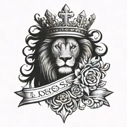 heart cross lion crown tattoo design idea