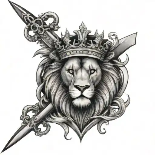  heart 9 point  cross lion crown swords  tattoo design idea