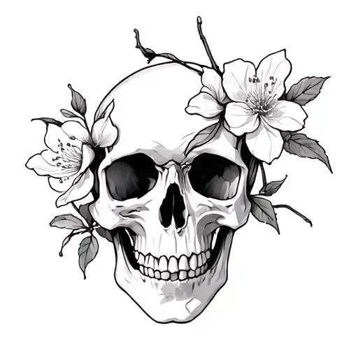 cherry blossom and skull tattoo design idea