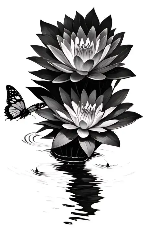 water lilly and butterflies tattoo design idea