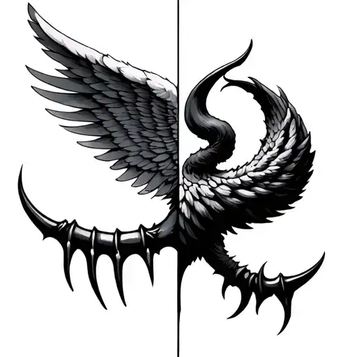 angel wing and devil claw half and half tattoo design idea