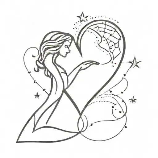 Twin flame intertwined with a heart and star constellation tattoo design idea