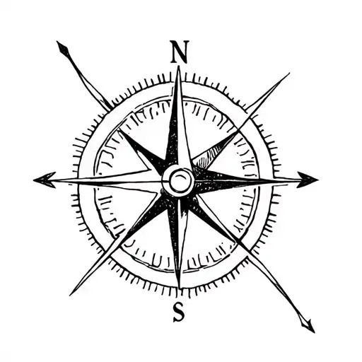 simple compass cross with arrow across tattoo design idea