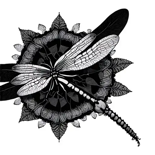 Forest Dragonfly Mandala: A mandala centered around a dragonfly, but instead of typical geometric patterns, the segments tattoo design idea