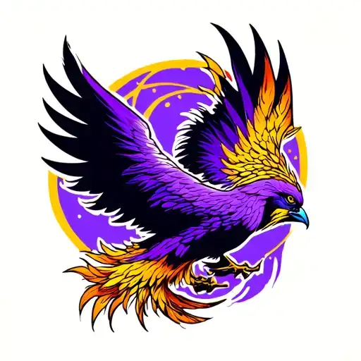 phoenix rising in purple and yellow tattoo design idea