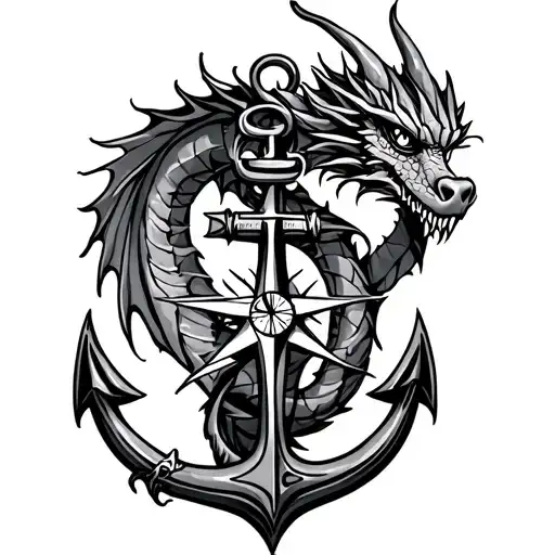 Dragon, anchor, compass tattoo design idea