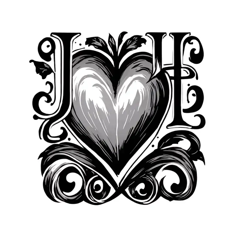 "J H" heart symbolizing love tattoo design idea