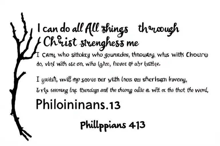 I can do all things through christ who strengthens me philippians 4:13 on the front side of the ribs with a twig crown tattoo design idea