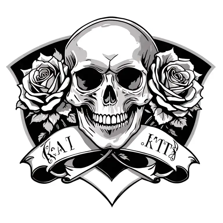 skull and roses tattoo design idea