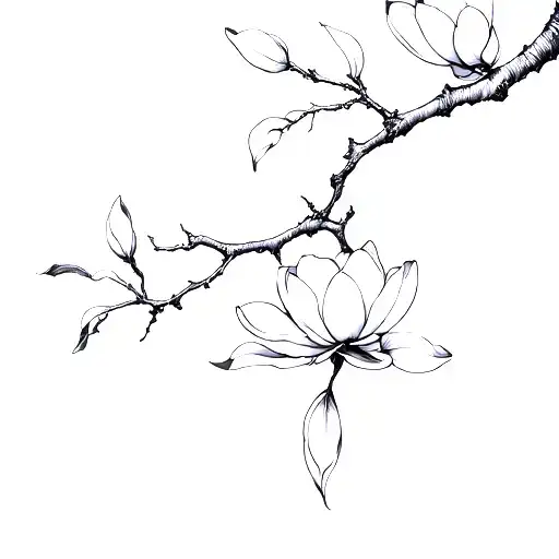 magnolia tree branch tattoo design idea