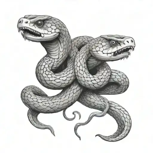 two headed snake fighting each other tattoo design idea